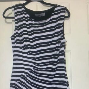 LOFT Black and White Striped Midi Dress